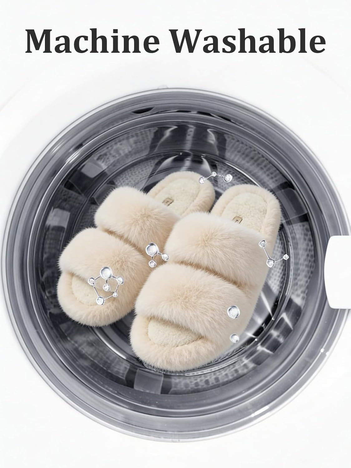 Women'S Slippers Fluffy Fuzzy Gift Open Toe Two Band Slides