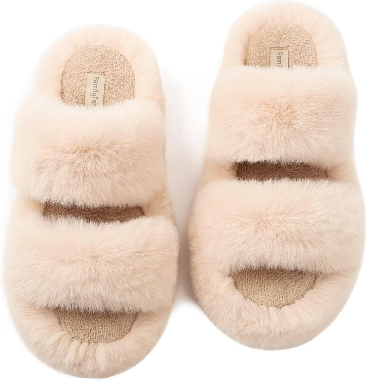 Women'S Slippers Fluffy Fuzzy Gift Open Toe Two Band Slides
