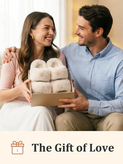 Women'S Slippers Fluffy Fuzzy Gift Open Toe Two Band Slides